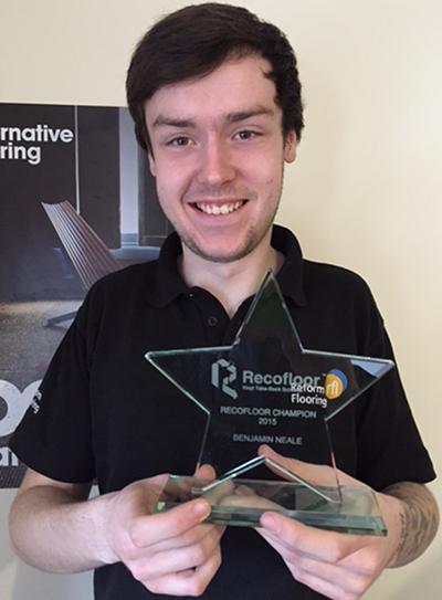 Benjamin Neale receiving his Recofloor Award